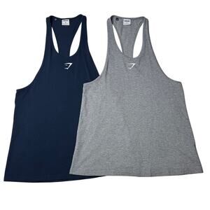 Gymshark Critical Stringer Muscle Tanks Navy Blue Gray - Medium - Bundle (2)